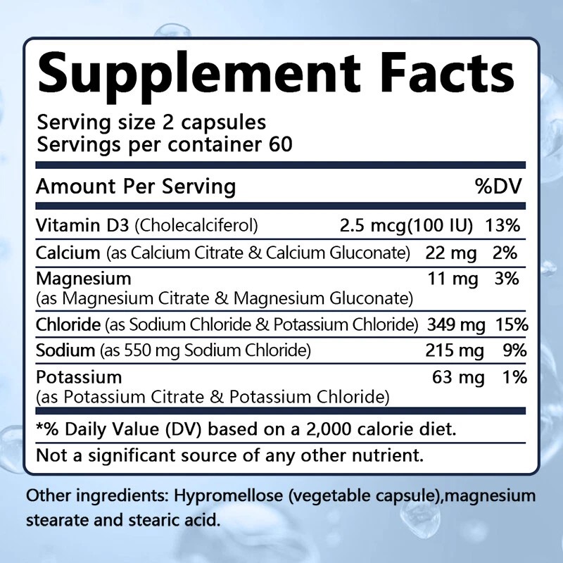 Bunkell Electrolyte Supplement Hydration Capsules w/Potassium Replenish 120 Capsules