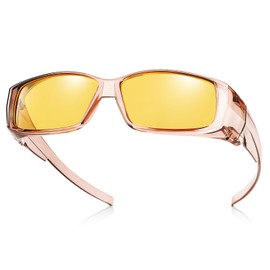 Br'Guras Men’s Night Driving Glasses, Night Lens, Slim Rectangular Frame, Night Visibility, UV400 & Polarized Cut, TR90 Ultra Lightweight Design, Comes with Various Accessories, Transparent Brown