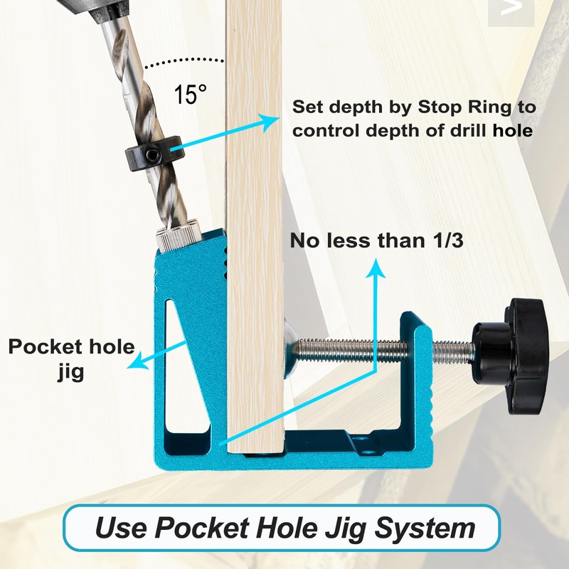 Pocket Hole Jig Kit All-in-One System 3 Drill Guide Joint