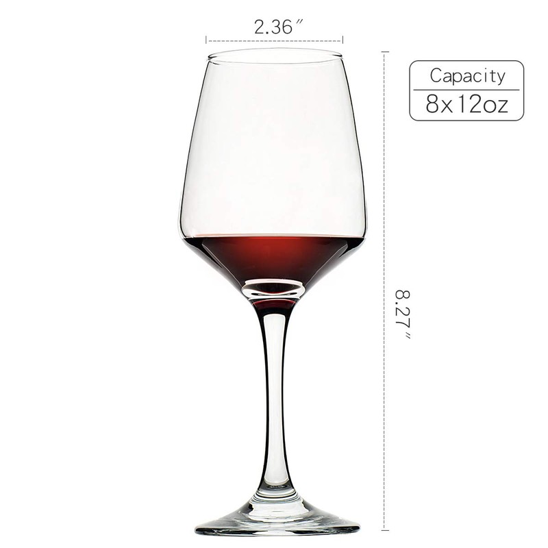 C CREST Wine Glasses Set of 8, 12oz, Lead-free, Clear,