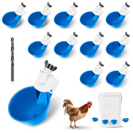 Hipykat Chicken Waterer Cups 12pcs - Automatic Filling Water Feeder, Gravity DIY Poultry Watering System, Chicken Water Dispenser Bowl, Chicken Coop Accessories for Hens, Duck, Goose, Turkey (Blue)