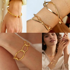 APMGONT Gold Bangle for Women, Gold-Plated Bangle, Women Oval Bangle, Adjustable, Gift for Women Girls, Copper