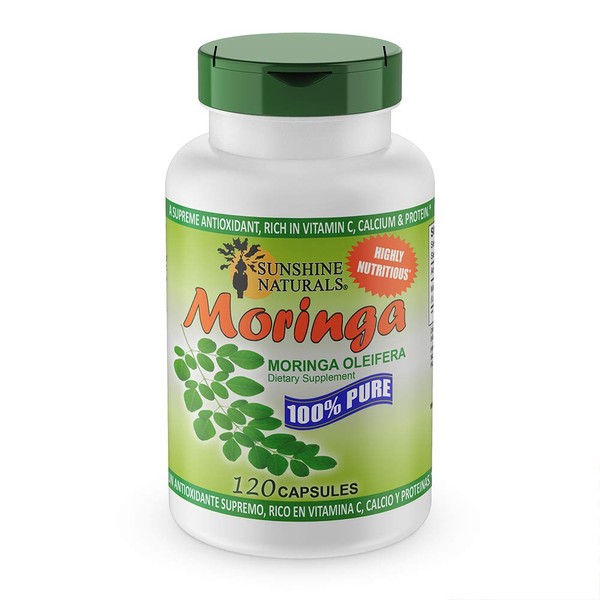 Sunshine Naturals Moringa Dietary Supplement. 100% Pure Organic Antioxidant, Immune System and Digestive Aid. 120 Capsules
