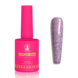 CHILLICATTY Glitter Gel Nail Polish 1 Pcs 15ml (0.51 fl oz), HEMA, HPMA & TPO-Free, Pro Formula Purple Red gel polish Soak Off UV LED Nail lamp Salon-Quality Wear Ideal for DIY at home & Nail Salon
