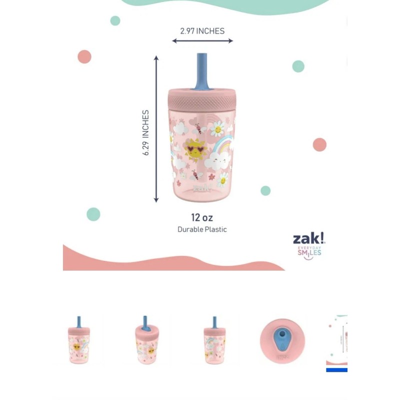 Zak! Everyday Smiles Sunshine Antimicrobial Leak-Proof Kids Straw Cup -
