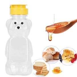 1PC 8Oz Plastic Bear Honey Bottle Jars, Empty Honey Squeeze Bottle with Flip-top Lid for Storing and Dispensing, Yellow Flap Caps Garlic Presses for Storing and Dispensing Leak Proof Flip-Top Caps