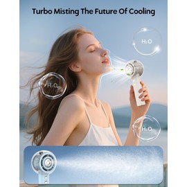 Hotsales Portable Misting Fan, Handheld Turbo Fan with Mist, 6000mAh Battery Rechargeable Personal Fans Mister 4-Speed, 25ml Water Spray Tank, Gifts for Women Men Home Office Travel Outdoor Camping