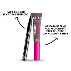 KIT NYX PROFESSIONAL MAKEUP THICK IT STICK IT, GEL DE CEJAS CON COLOR + EPIC INK, DELINEADOR LÍQUIDO NEGRO 1ML