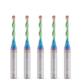 Aoranto UQ23325 1/8" Ball Nose CNC Router Bit 1/4" Shank, Industrial Quality Extra Long Life Coating Carbide Up Cut Round Nose Spiral End Mill for Wood Carving 1/8 Dia x 1 Inch CL 2 Flute, 5 Pack