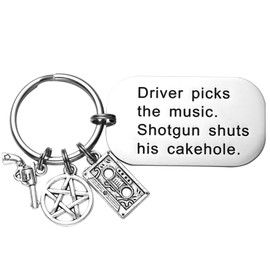 LParkin Supernatural Gifts Keychain Driver Picks The Music Shotgun Shuts His Cakehole Supernatural Birthday Gifts for Men Women
