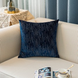 Luxurious Bling Bling Rhinestones Sparkly Glam Throw Pillow Covers Set of 2 Solid Elegant Decorative Pillow Cases for Home Livingroom and Bedroom Decor 18x18 Inch (Sapphire Blue, 18x18 in)