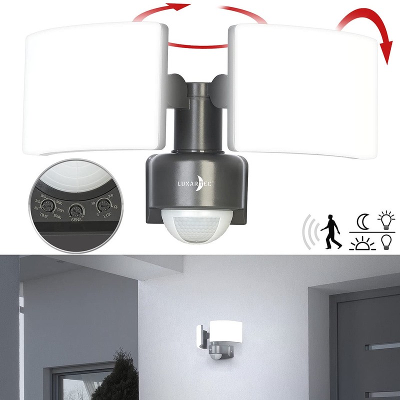 Lunartec Wall Lamp: Duo LED Outdoor Wall Spotlight with Motion