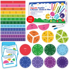 178 PSC Magnetic Fraction Tiles & Fraction Circles with Decimals & Percentages, Fraction Strips, Bars, Fraction Magnets, Fraction Manipulatives Class Set Kit, Fractions for Kids Math - Simply Magic