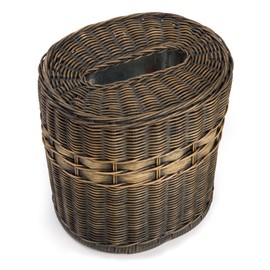 The Basket Lady Drop-in Oval Wicker Waste Basket with Removable Metal Liner (Antique Walnut Brown)