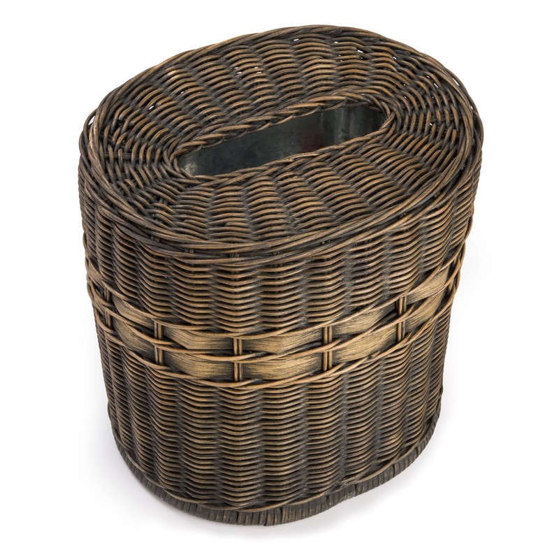 The Basket Lady Drop-in Oval Wicker Waste Basket with Removable