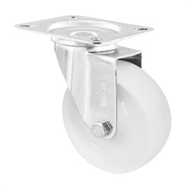 WAGNER 04650001 Swivel Castor / Furniture Castor Diameter 100 mm, Height 125 mm, Galvanised Steel, White, Screw-On Plate 85 x 105 mm, Load Capacity 70 kg