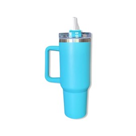 Glassy Girls 40oz Teal Matte Tumbler with handle and straw, 40oz Teal Blue Tumbler, 40oz Travel Water Tumbler, Large Teal Mint Travel Cup