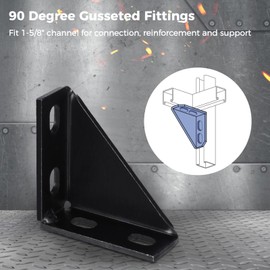 yeesport 12 Packs 90 Degree Gusseted Fittings, Carbon Steel Q235 4 Hole Right Angle Connector Brackets for 1-5/8" Channel, 4" x 4" x 1.5" Gusset Corner Brace Fasteners for Unistrut Channel
