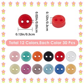 GORGECRAFT 1 Box 360Pcs 12 Colors Mini Resin Buttons 0.12inch/3mm 2 Hole Super Tiny Micro Round Sewing Decorative Button for Scrapbooking Garment Doll DIY Crafts Apparel Accessories
