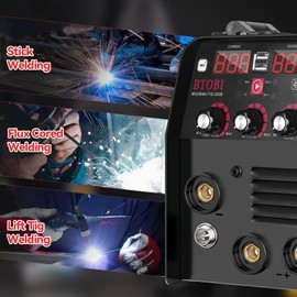 BTOBI 135Amp MIG/Lift TIG/Stick Welder, 3 in 1 IGBT Inverter Welding Machine, 110V Flux Core Welder with Large LED Digital Display, Synergic Control, Hot Start for DIY, Automotive and Home Repair