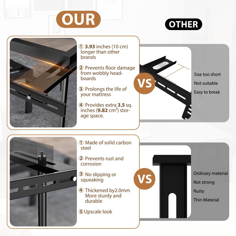 Universal Bed Headboard Brackets, Adjustable Bed Base for Twin/King/Queen/Full Size