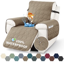 XINEAGE 100% Waterproof Recliner Chair Cover, Non Slip Covers for Recliner Chair with Pocket, Washable Dog Recliner Couch Cover with Elastic Straps (Light Coffee, 23.6")