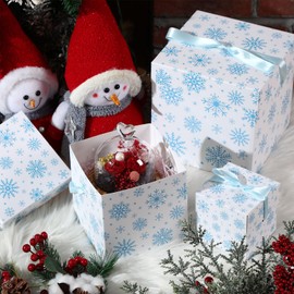 Zhanmai 3 Pcs Christmas Nesting Gift Boxes Snowflake Stackable Boxes Christmas Decorative Boxes with Lids for Present Wrapping Xmas Winter New Year Holiday Party Decor Supplies Favor(White and Blue)