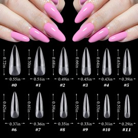 600pc Stiletto Gel Nail Tips Medium Fake Nails Clear Press ons Nail, Medium Stiletto Nails Tips Acrylic Nails Extension Soft Gel Nails Tip Full Cover Pointy False Nail Clear Artficial Fingernail