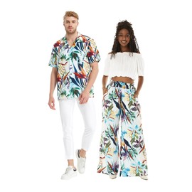 Matchable Couple Hawaiian Luau Wide Legged Pants with Pockets in Lost in Paradise, Women, L/XL
