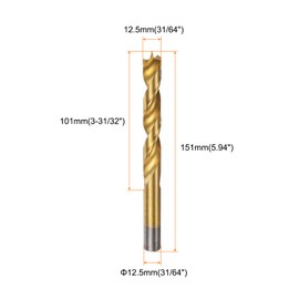 sourcing map Brad Point Drill Bit 12.5mm(31/64") Dia Straight Round Shank Drill Metric Brad Point Spiral Twist Drill Bits for Carpenter Woodworking Plastic Rubber, Golden