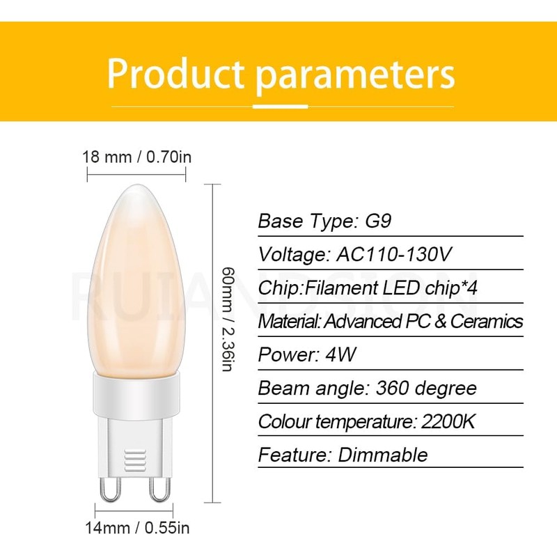 Ruiandsion 4W=40W T4 G9 Halogen Replacement, Dimmable 2200K, AC110-130V, for