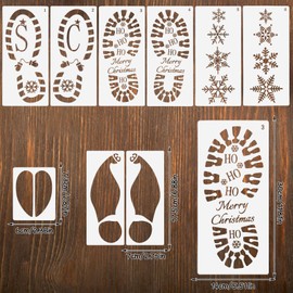 DIYASY 9 Pcs Christmas Santa Footprint Stencils, Reusable Snowflake Stencils for Painting Large Crafts Stencil Elf Foot Print Templates Holiday Xmas Decorations