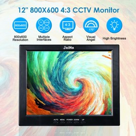 JaiHo 12 Inch LCD Security CCTV Monitor, 800x600 4:3 Resolution Color TFT LCD Display Screen with VGA/HDMI/AV/BNC/MIC USB Ports for Surveillance Camera, STB and Other Video Equipment