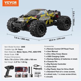 VEVOR Remote Control Car, 1:10 Scale RC Car for Kids,  All Terrain 4WD Off-Road Truck with 45° Wheelie & Adjustable Speed, 50 km/h High-Speed Hobby RC Racing Car Toy, Ideal Gift for 8+ Year Kids, IPX4:_1:18 Scale【Yellow】