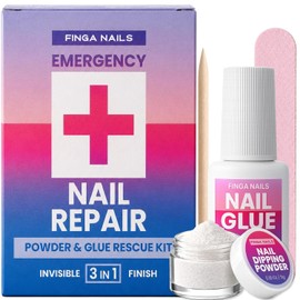 Nail Repair Kit For Broken Natural Nails - Includes Nail Glue, Repair Powder & Mini Buffer - Temporary Manicure Fix Protector for Natural Fingernails & Polish