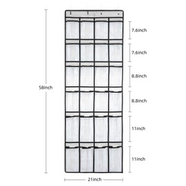 SAVERHO Hanging Shoe Organizer, Over The Door Shoe Organizer with 24 Mesh Large Pockets Door Shoe Rack for Men Women Kids Hanging Door Shoe Holder Size:58x21 Inch (White-2pack)