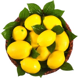 Solsew 48 Pack Fake Lemons Artificial Fruits with Leaves, 3.5" and 2.8" 2 Size Faux Yellow Lemons Decor Realistic Fruits Lemons for Bowls Decor Table Centerpieces Kitchen Summer Lemons Decorations