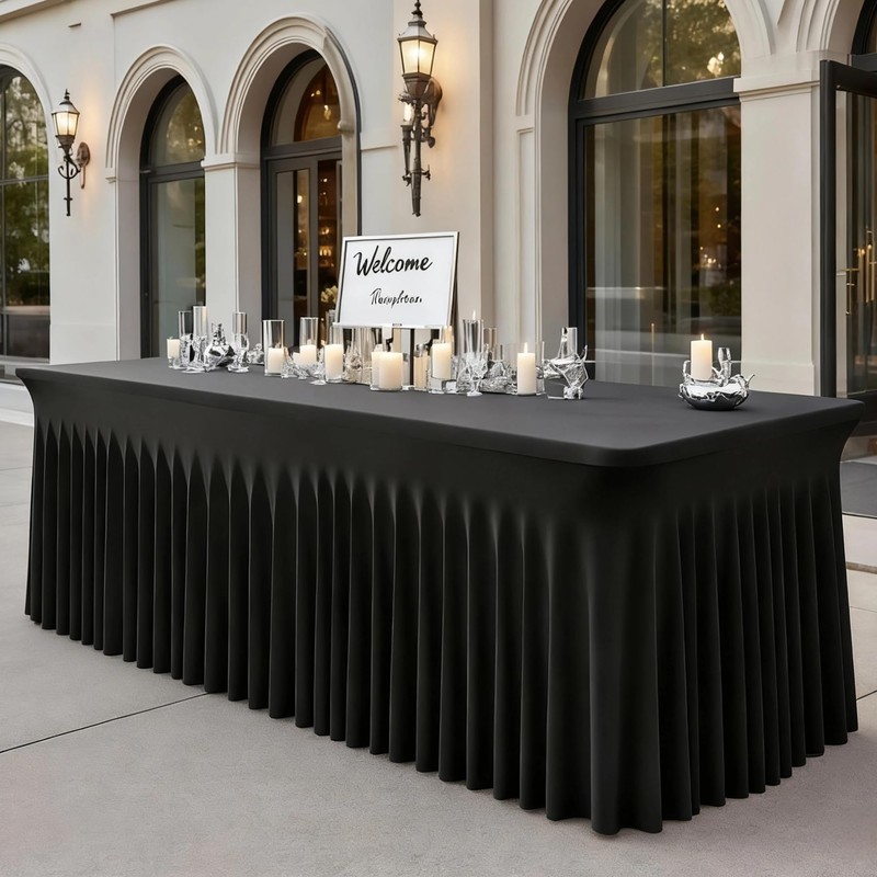 2 Pack Black Spandex Fitted Tablecloth 6 Foot - Stretch