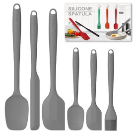 Permanent Warranty Silicone Spatula Set of 6 Heat Resistant 600 Food Scraper for Baking Cooking Mixing Scraping Nonstick Cookware Kitchen Utensils (Grey)