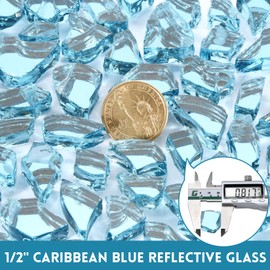 GasSaf 1/2 Inch Fire Glass Reflective Tempered Fireglass Cut Crushed FireGlass for Fire Pit, Fireplace, Replaces Existing Gas Logs & Lava Rocks (20 Pound)(Caribbean Blue Reflective).