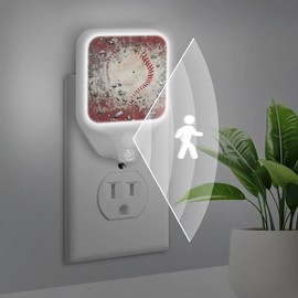 Tavisto Baseball Night Light Motion Sensor Dusk to Down Nightlight Plug in Baseball Print Rustic Night Lights Decor for Bedroom Bathroom Kitchen