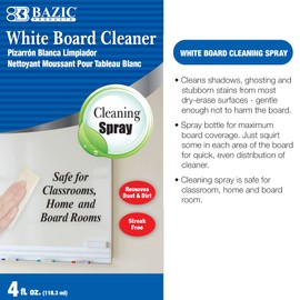 BAZIC Whiteboard Cleaner 4Oz, White Board Cleaner, Dry Erase Board Liquid Cleaner, Low-Odor Cleaning Spray, Removes Marks Ghosting Shadowing, 24-Pack