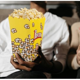 Komonee 36 x Popcorn Holder Boxes Yellow Foldable Pack Of Childrens Food Packaging For Movies Cinema Sleep Overs Parties Birthdays
