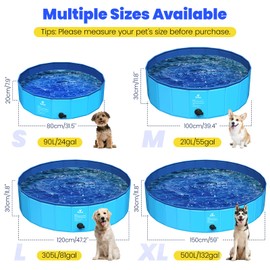 Pawaboo Foldable Dog Pool, Collapsible Pet Bath Pool Bathing Tub, Hard Plastic Doggie Wading Pool for Indoor and Outdoor, Portable Dog Swimming Pool for Small Medium Large Dogs and Cats (39"x12"