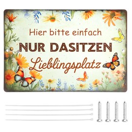 VOSSOT Retro Blechschild, Hier Bitte Einfach Nur Dasitzen, Lieblingsplatz Schild Metallschild Aluminium Wanddeko Gartendeko Vintage Deko Garten Vintage Blechschilder für Garten Zuhause 30 x 20cm