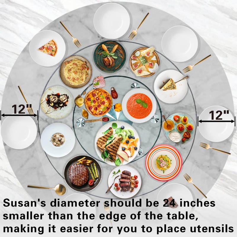 28'' Glass Lazy Susan Turntable Dining Table, 360° Large Round