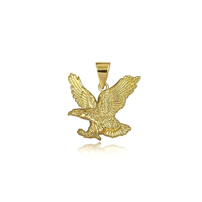 Solid 10k Yellow Gold Soaring Bald Eagle Freedom Pendant (SM)