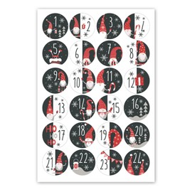 24 Advent Calendar Number Stickers Christmas Gnome Motif I Diameter 4 cm I DIY Sticker Set I Christmas Stickers Gift Stickers for Children I dv_990