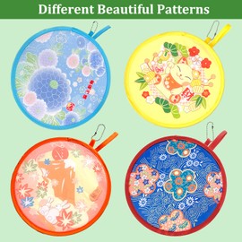 MXY Foldable Fan Summer Handheld Fan Round Folding Hand Fan for Personal Daily Use, Decoration, Wedding, Party Decor, Dancing, Performance 4 Different Patterns