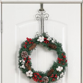 Wreath Hanger for Front Door, Over Door Wreaths Hangers, Adjustable Hook Length Wreath Holders for Front Doors, Vintage Gold Scroll Design Metal Decorative Christmas Wreaths Hooks Door Hanger